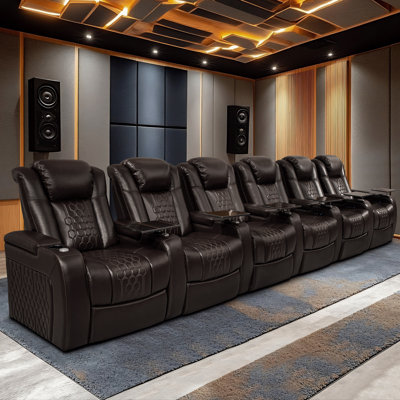 Fauteuil de cinéma maison en cuir véritable 6 pièces, brun