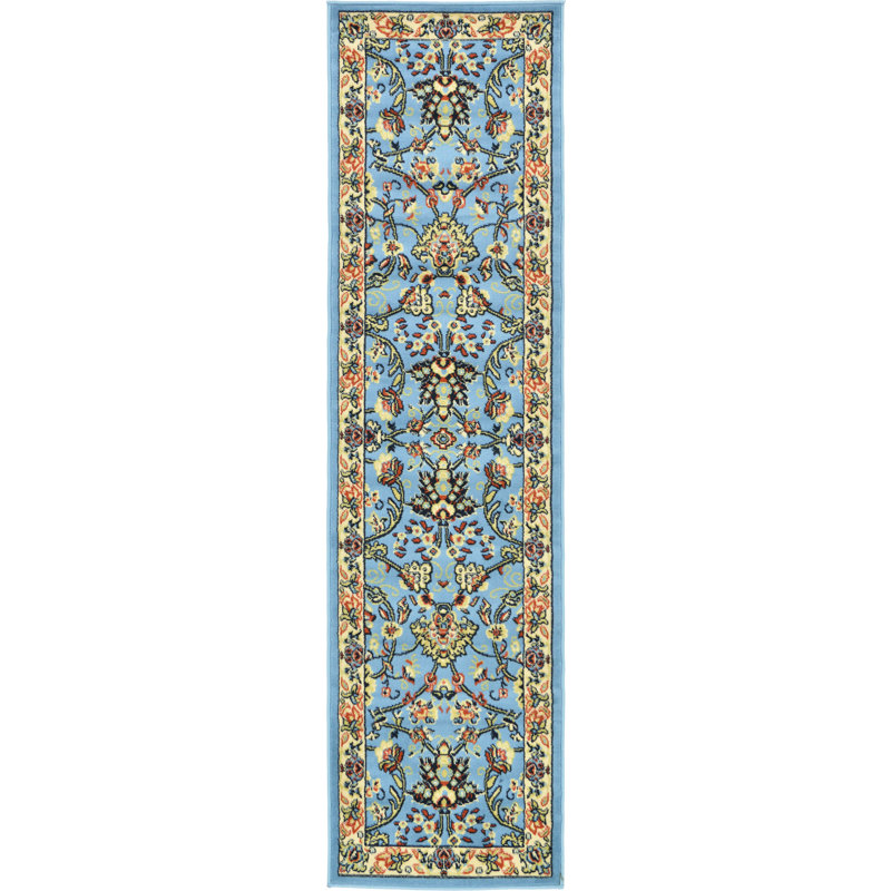 Tapis bourgogne Bhatari, Light Blue, Tapis de couloir 2 pi 2 po x 8 pi 2 po