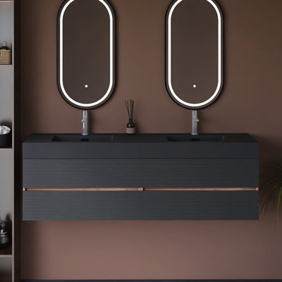 Meuble-lavabo mural avec lavabo à surface solide intégré