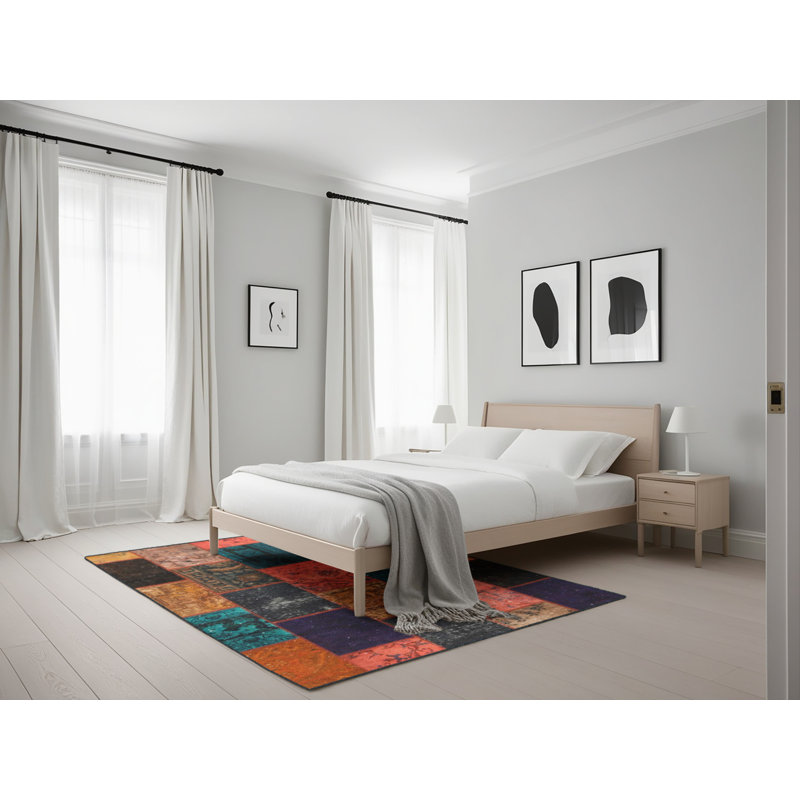 Tapis de zone rouge/noir/brun contemporain, Rectangle 5 pi x 7 pi