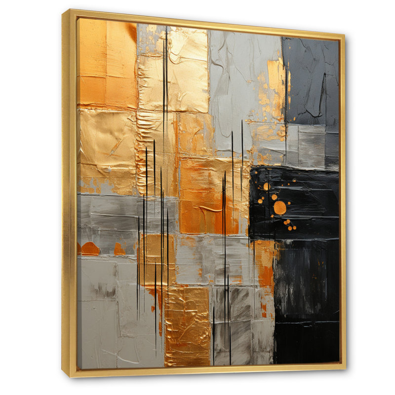 Fumihiro, gris doré, géométrie brillante I - abstrait, collage, art mural pour le salon, H 20 po x l 12 po x P 1 po
