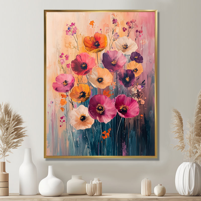 Bart - art mural floral, Impression encadrée flottante, H 44 po x l 34 po, Doré
