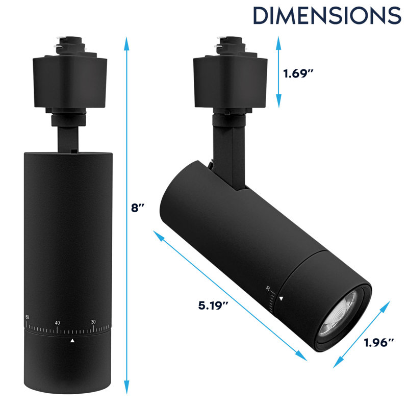 Éclairage sur rail à DEL 2 pouces Luxrite, 5CCT, CRI90, 10W, 700LM, à intensité variable, inclinaison 358 ° + 90 °, faisceau 20 ° -50 °, éclairage sur rail H, ETL, paquet de 8 noir