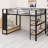 Metal Loft Bed Frame With Wardrobe,Storage Shelves And Pegboard