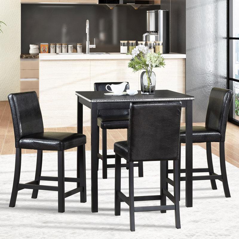 Ensemble de table 5 pièces à hauteur de comptoir, ensemble de table de cuisine en bois avec table carrée et 4 chaises rembourrées, table de salle à manger à hauteur de comptoir avec décoration en cristal et ensemble de chaises pour la cuisine, la salle à manger