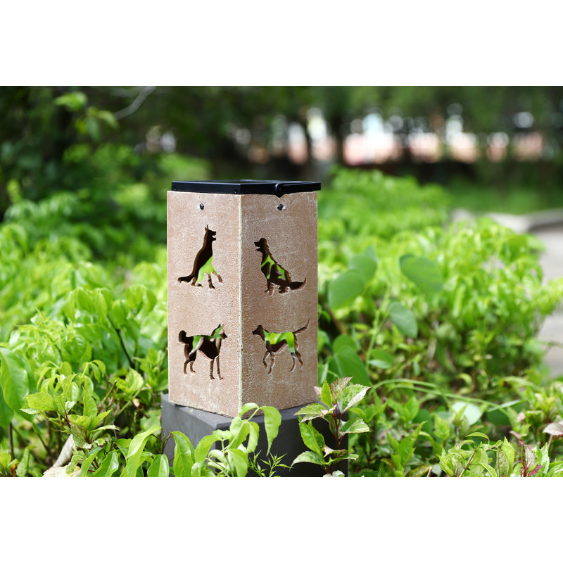 Brown Plastic Solar LED Outdoor Lantern with Dog Silhouettes