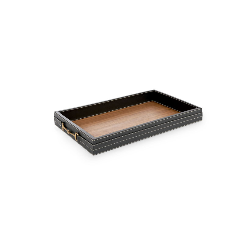 Buckley Leather / Faux Leather Decorative Tray, Black/Walnut