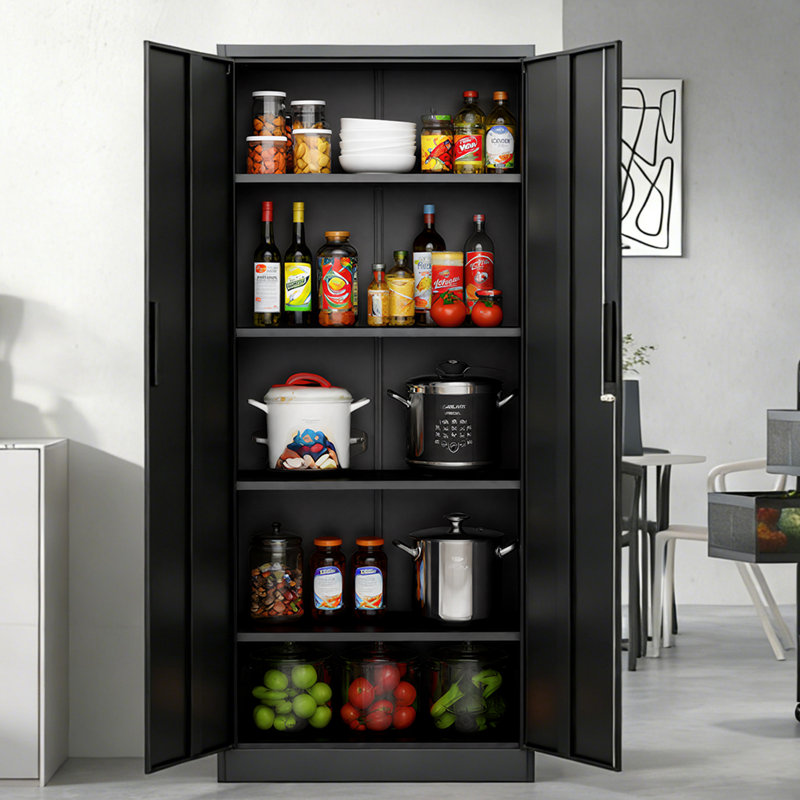 Armoire de rangement 35,4 po à 4 tablettes, armoire de bureau en métal avec tablettes réglables et porte verrouillable, Noir