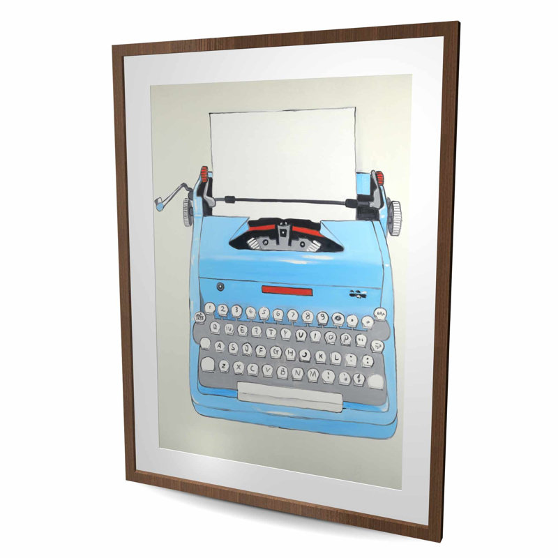 Blue Typewriter Machine Print | Framed Matted Home Decor