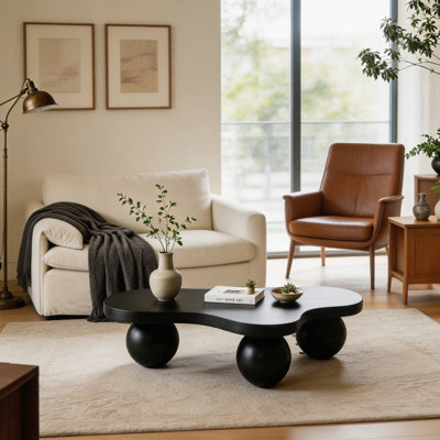 Table basse 45,8 po en MDF unique avec pieds sphériques pour le salon