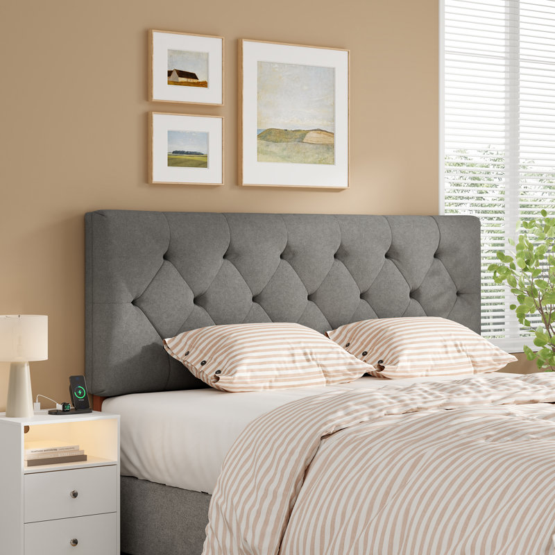 Tête de lit tapissier à hauteur ajustable, gris clair pliable, Gris clair, Lit double