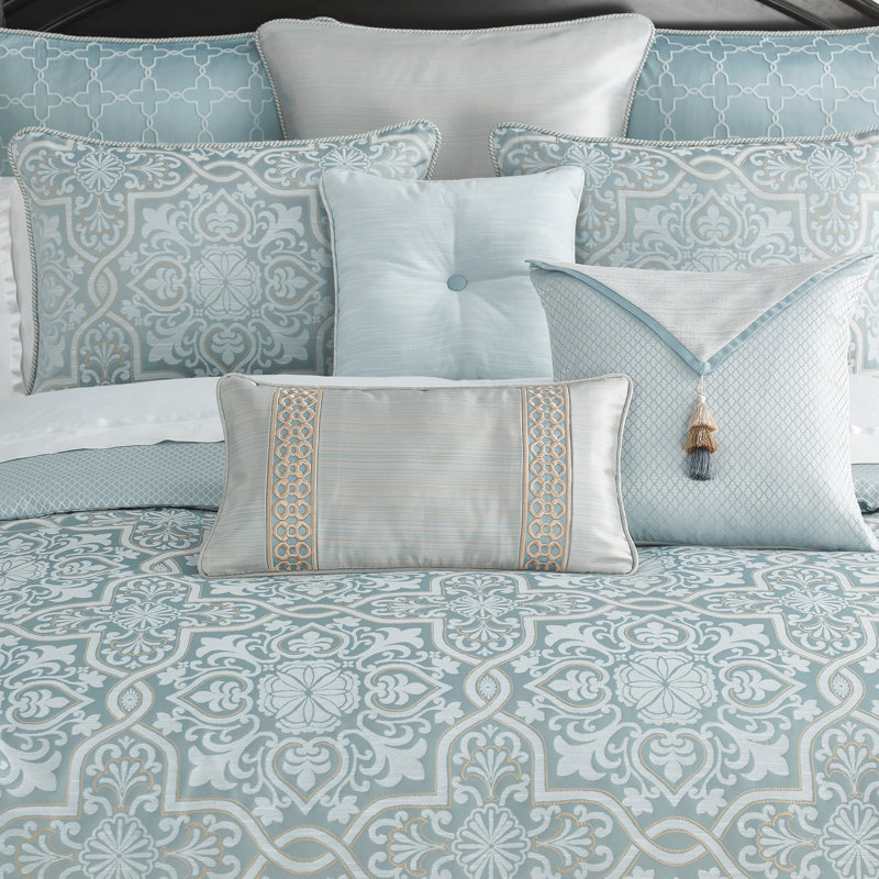 Ensemble d'édredon réversible en microfibre bleu Arezzo 6 pièces, Édredon très grand et 4 très grandes taies déc