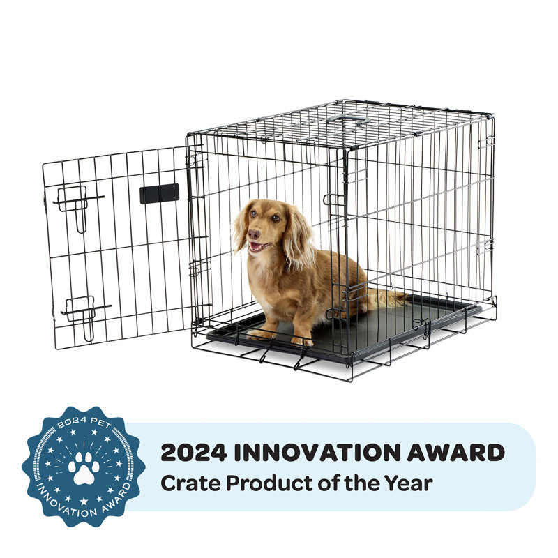 Small Black Foldable Metal Dog Crate with Tray