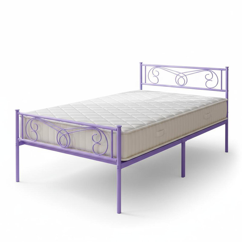 Twin  Durable Metal Platform Bed Frame for Kids and Teens with Headboard & Footboard, Heavy Duty Steel Slats, Noise-Free with Underbed Storage, Easy Assembly - Taro Purple