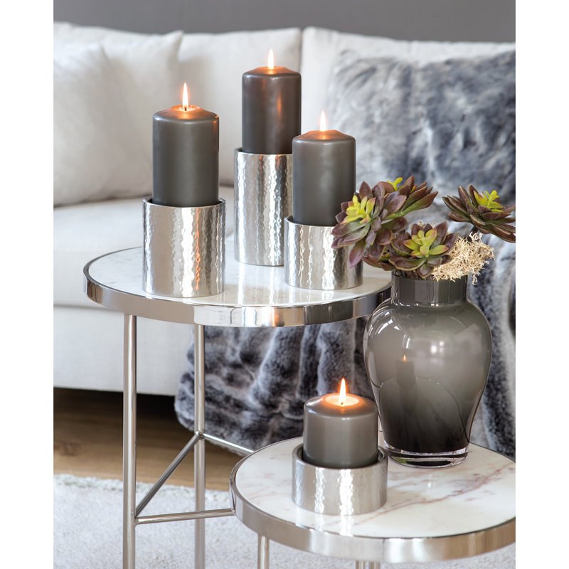 Stainless Steel Candlestick, 15 cm H x 10 cm W x 10 cm D