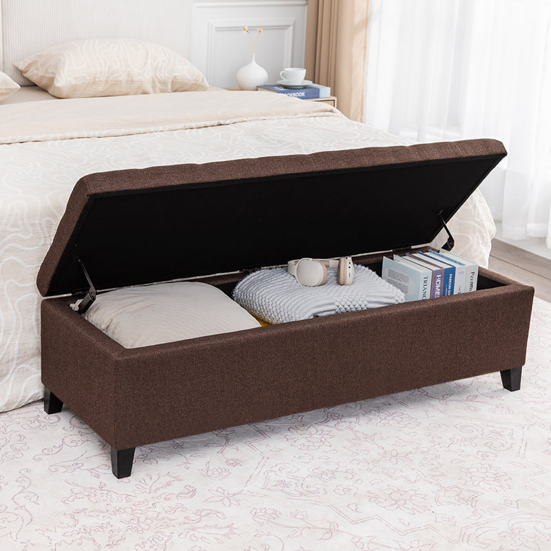 51-Inch Rectangular Storage Ottoman Bench For Bedroom, Brown