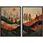 Coucher de soleil au coucher du soleil, arbres et collines aux nuances automnales, art moderne, décoration murale, nature nordique, 2 pièces-98109651-98109654