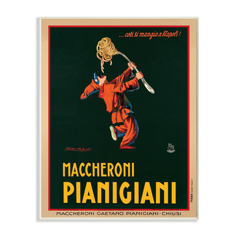 Maccheroni Pianigiani, affiche rétro «Food Design» par Marcello Dudovich - Publicité sur toile, H 19 po x l 13 po x P 0,5 po