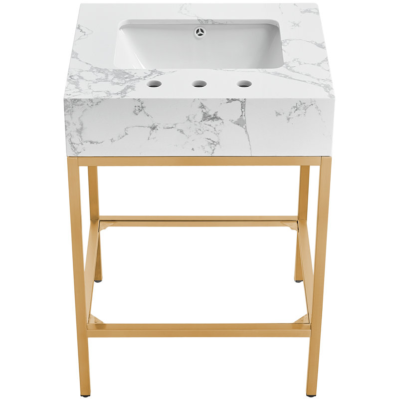 Marmo 24" Single Bathroom Vanity, Brushed Brass, White