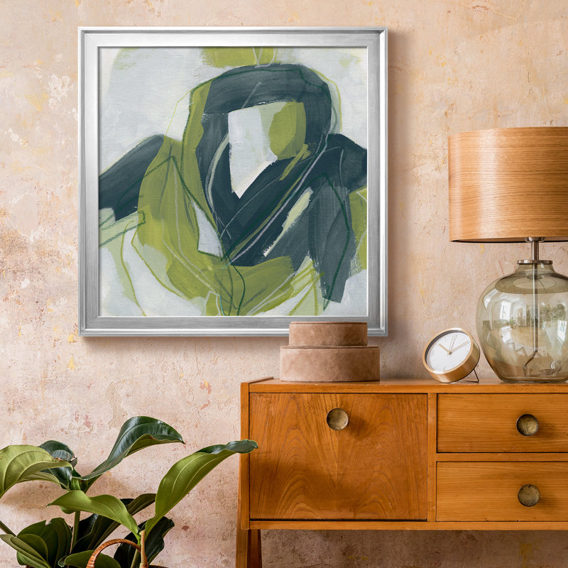 Verdigris Motion III - Toile encadrée de qualité supérieure - prête à être accrochée, Toile avec cadre argenté