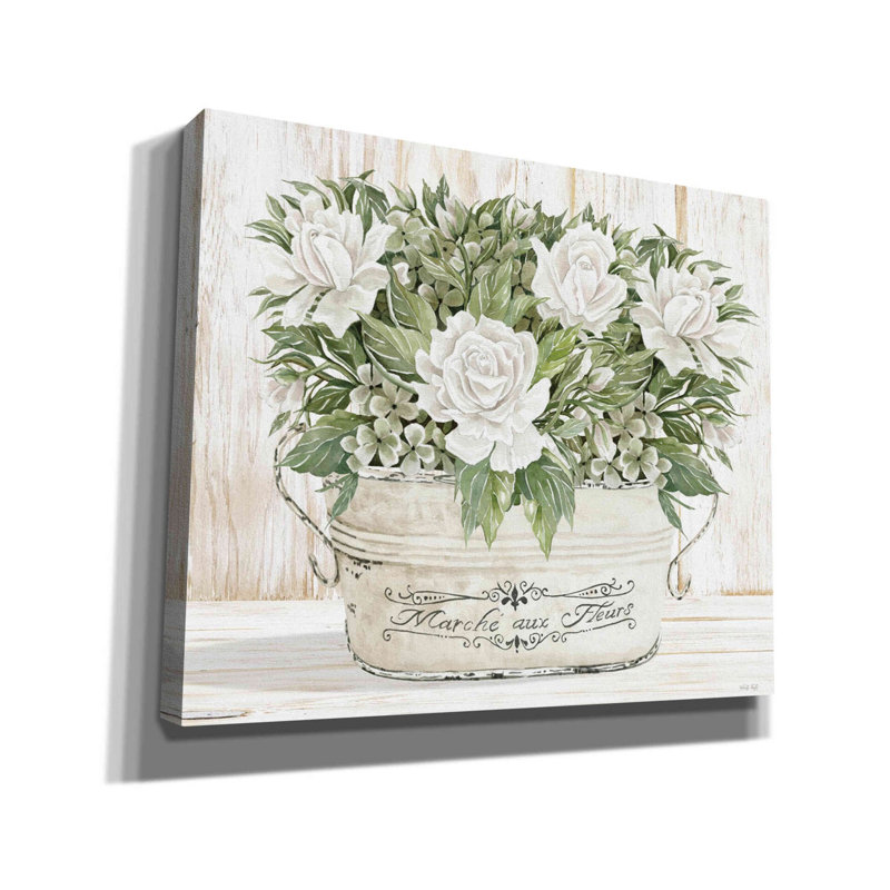 «Roses in White» par Cindy Jacobs, art mural sur toile, H 20 po x l 24 po x P 0,75 po