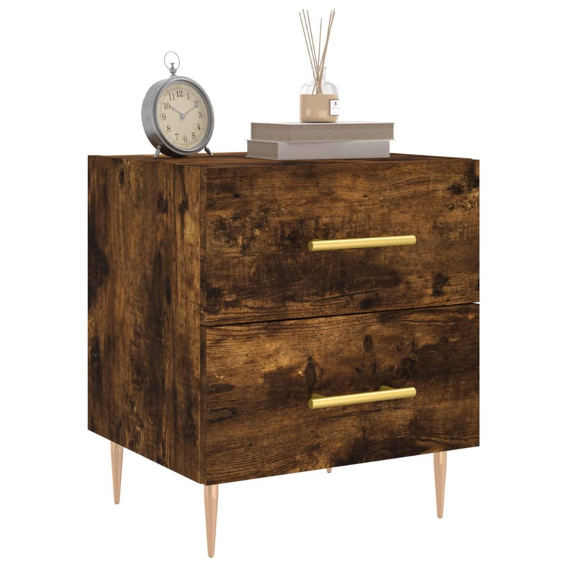 40 cm W Iron Bedside Table, Smoked Oak, Individual