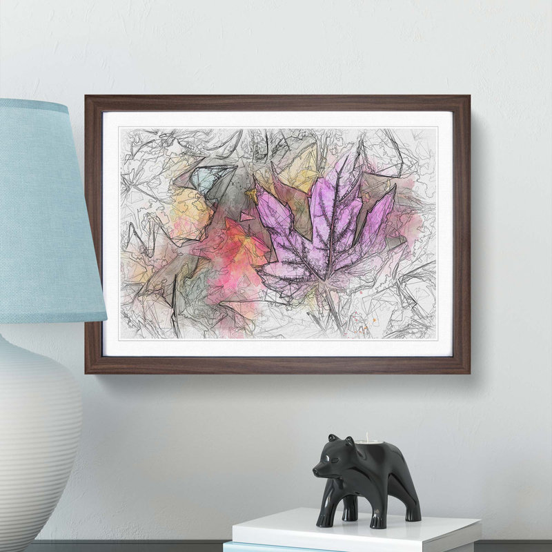 Colourful Autumn Leaves in Abstract - Picture Frame Graphic Art Print, 48cm H x 65cm W x 2cm D, Walnut Framed