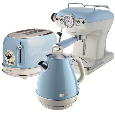 Ariete Vintage 1.7L Kettle with 2 Slice Toaster and 15 Bar Pump Espresso Coffee Machine Set