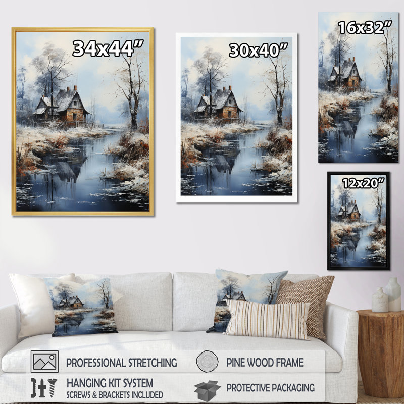 " Winter River Harmony III ", Gold Single Picture Framed, 20" H x 12" W x 1" D