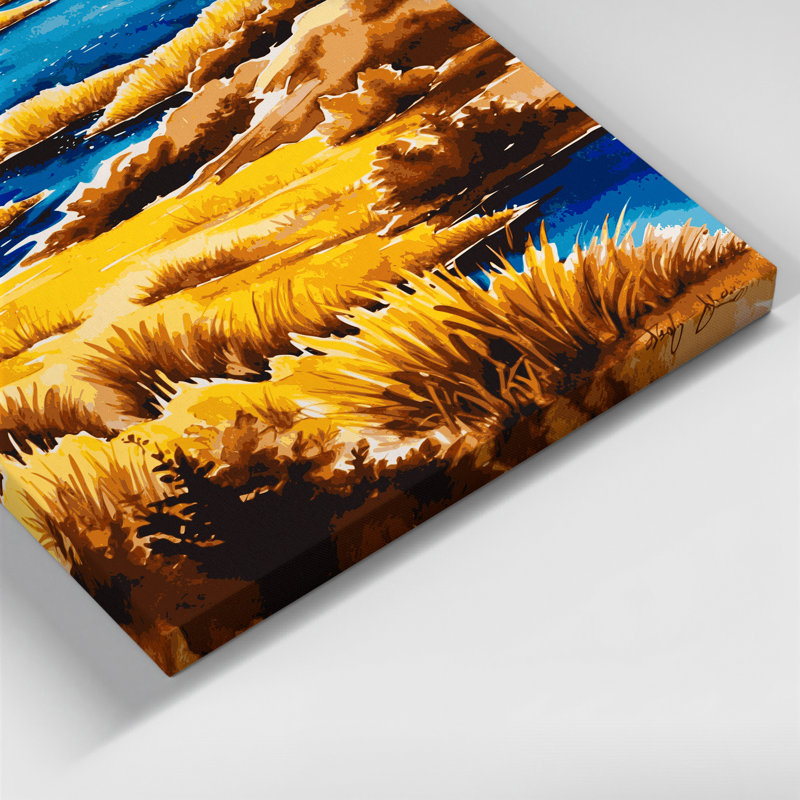 Aquarelle, paysage, toile jaune, art mural, H 24 po x l 36 po