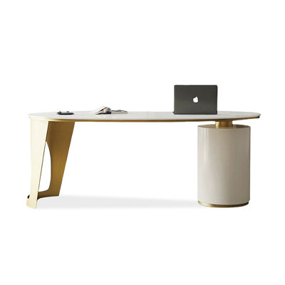Gold Free form Sintered Stone Executive desk with drawers desk
