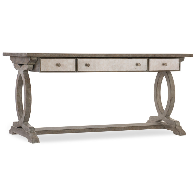 Traditional White Oak 64" Home Office Desk with 3 Drawers