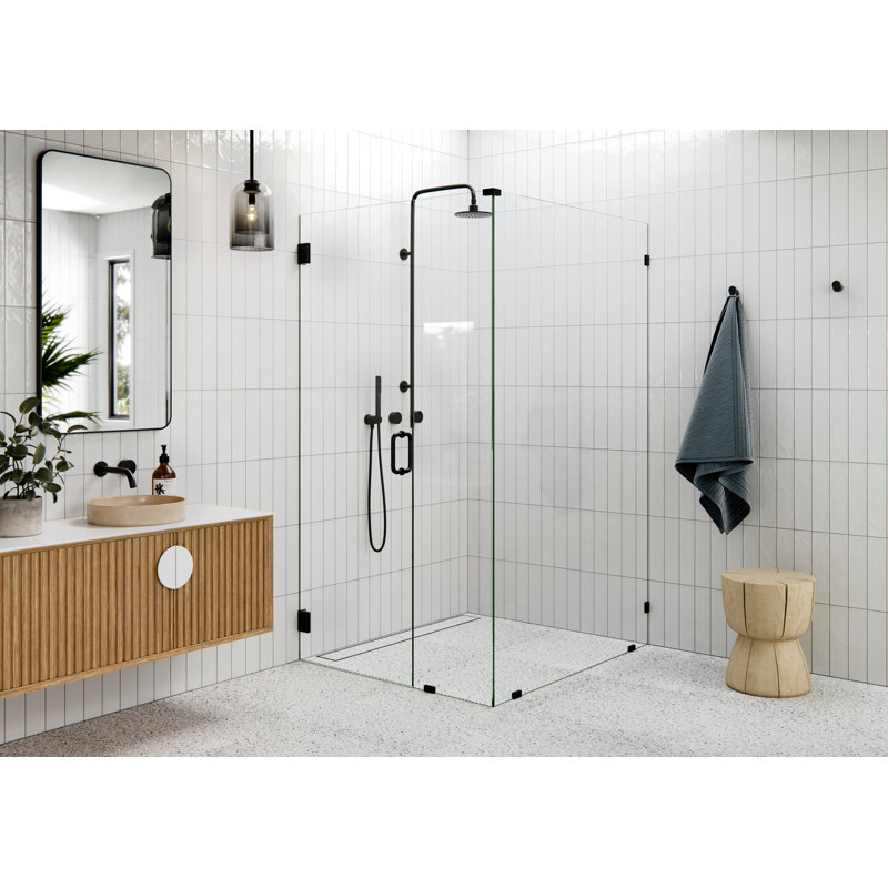 78" H Pivot Frameless Shower Door, Matte Black