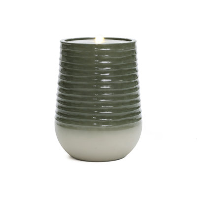 Ribbed Outdoor Water Fountain with LED Lights, Polyresin Gradient Bowl Fountain with Adjustable Flow