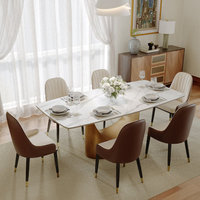 Hobart Modern Rectangular Sintered Stone Dining Table with Pedestal Base