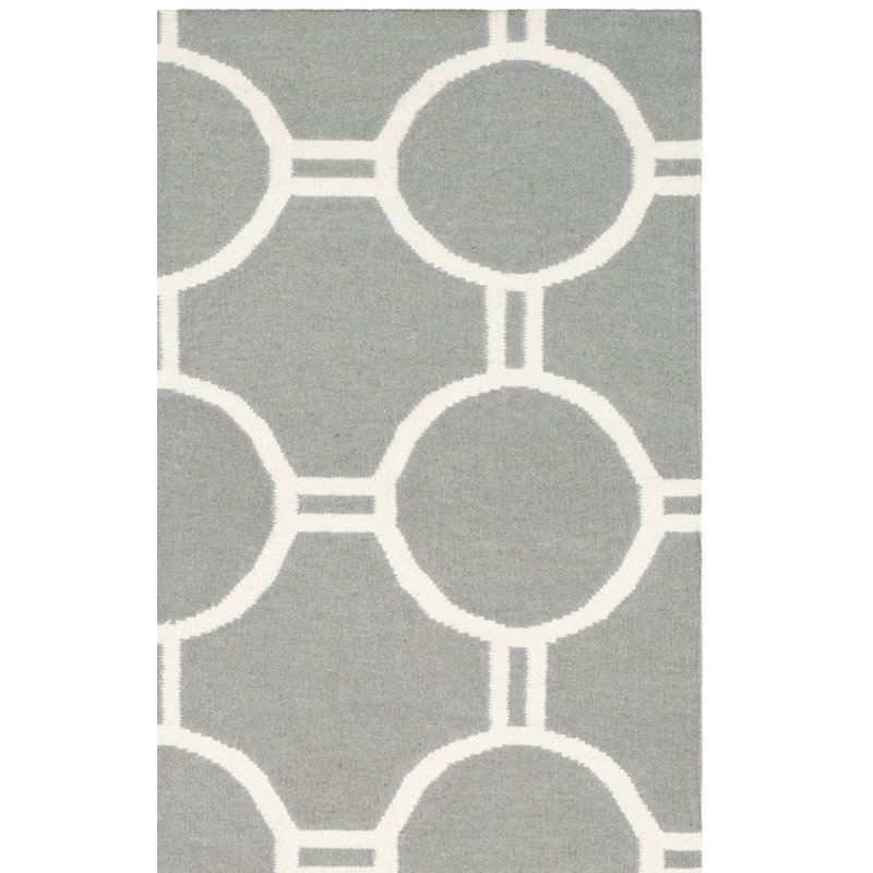 Rodgers Hand Woven Flat Weave Wool/Cotton Geometric Rug in Gray/Ivory, Rectangle 8' x 10'