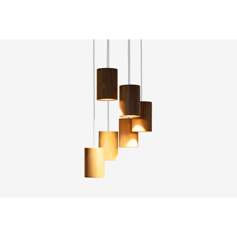 Solid 6 - Light LED Pendant, Natural Oak