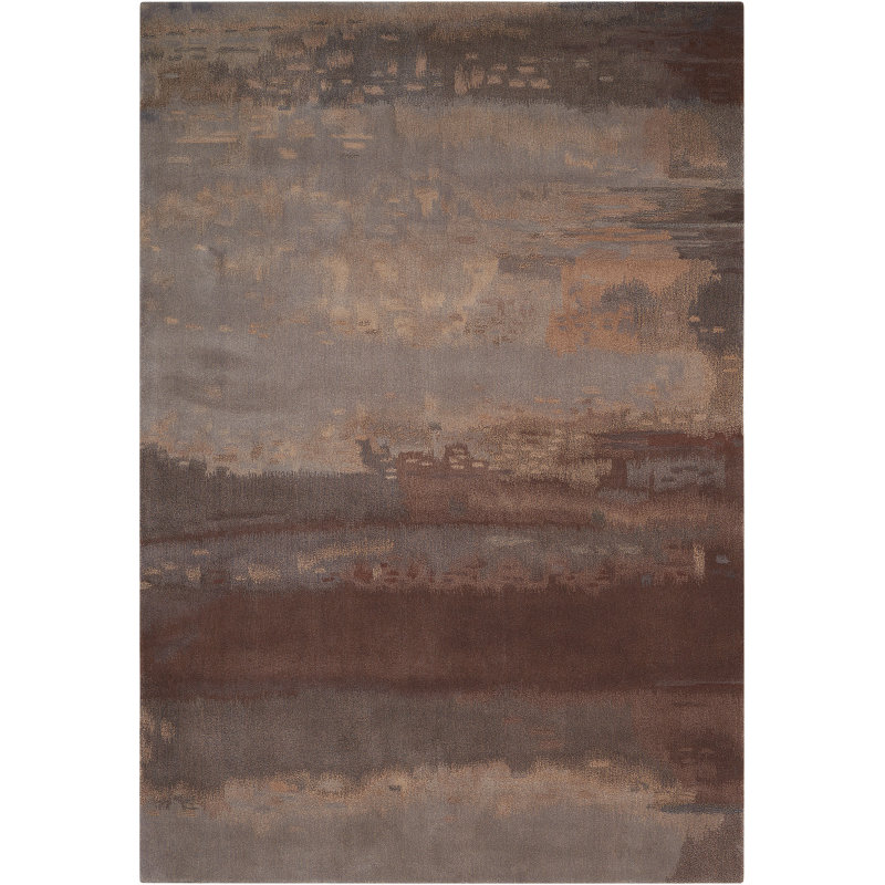 Wool Abstract Area Rug in Slate/Brown, Rectangle 5'6" x 8'