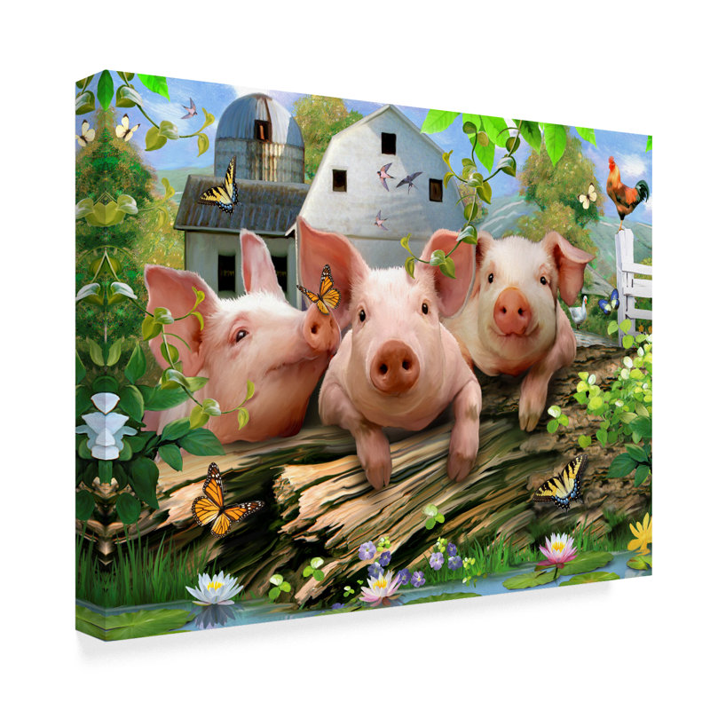 « trois little porc », reproduction d’impression sur toile tendue, H 14 po x l 19 po x P 2 po