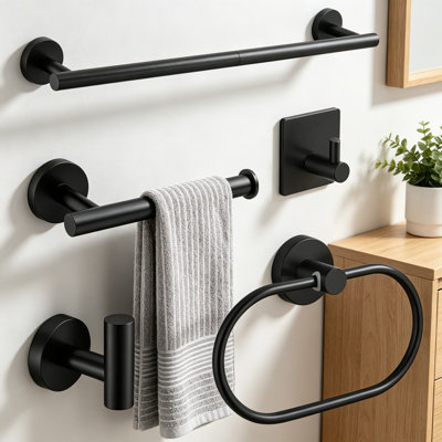 Ensemble d'accessoires de salle de bain 7 pièces, porte-serviettes 31,5 pouces avec porte-serviettes, porte-papier hygiénique, crochets à peignoir, quincaillerie de salle de bain murale en acier inoxydable