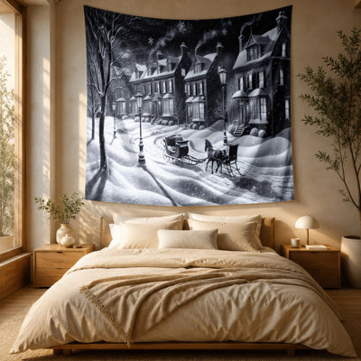 Christmas Black and White Christmas Wall Tapestry