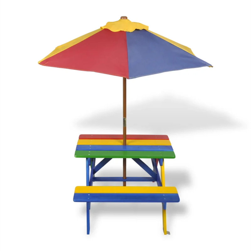 Kids Solid Wood Rectangular Outdoor Table Or Chair and Chair Set, Multicolour