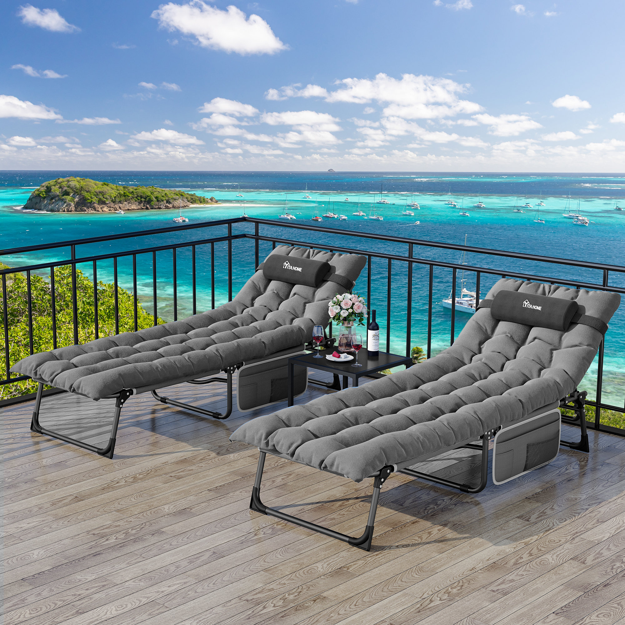 Bay Isle Home™ Andrija Powder Coated Steel Patio Chaise Lounges with