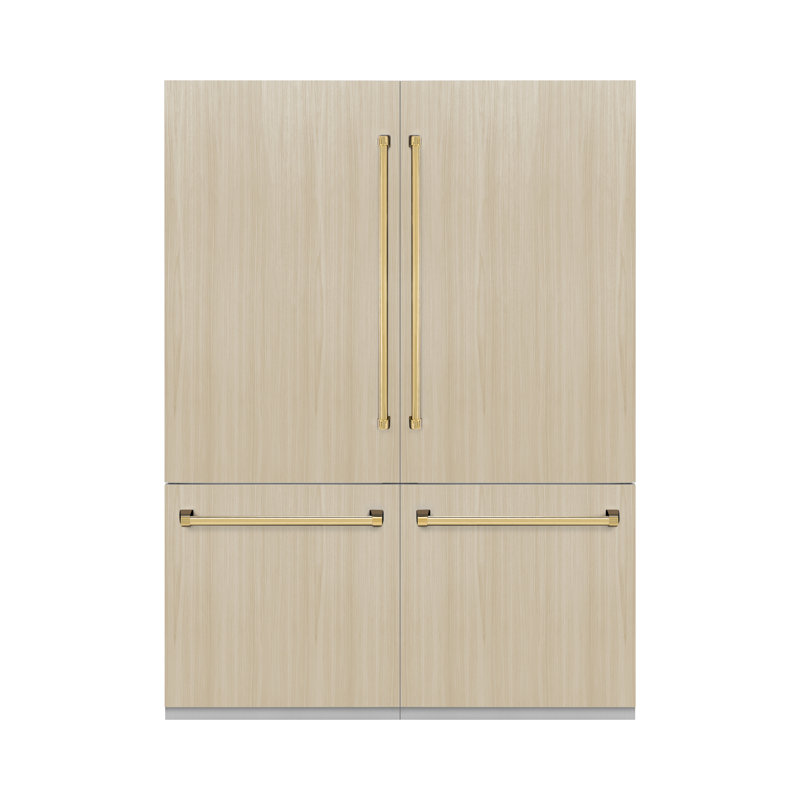 ZLINE Autograph Edition 60 in. 32.2 cu. ft. Panel Ready French Door Built-In Bottom Freezer Refrigerator with Water Dispenser and Ice Maker with Graphite Gray Interior and Accents