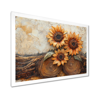 Doua Sunflowers Landscape On A Top Of Wooden River I - Sunflowers Wall Art