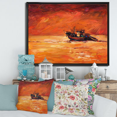 Bateau de pêche pendant la soirée - peinture sur toile