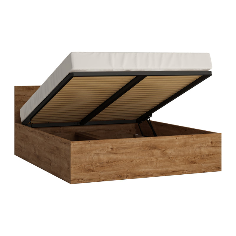 Azai Storage Bed with a gas lift base, Kingsize (160 x 200 cm), Golden Ribbeck Oak