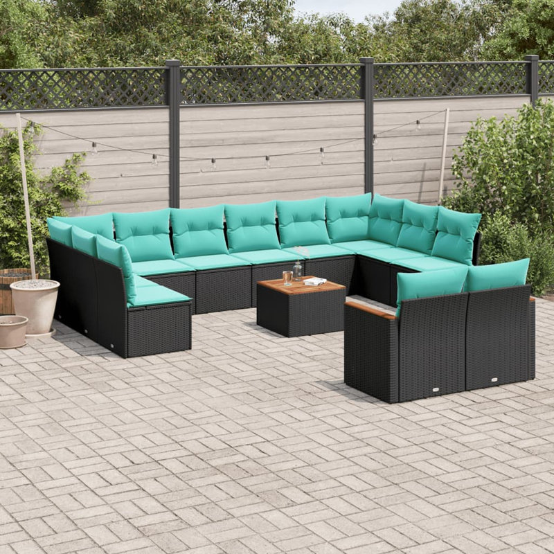 13 Piece Patio Sofa Set With Cushions Black Poly Rattan