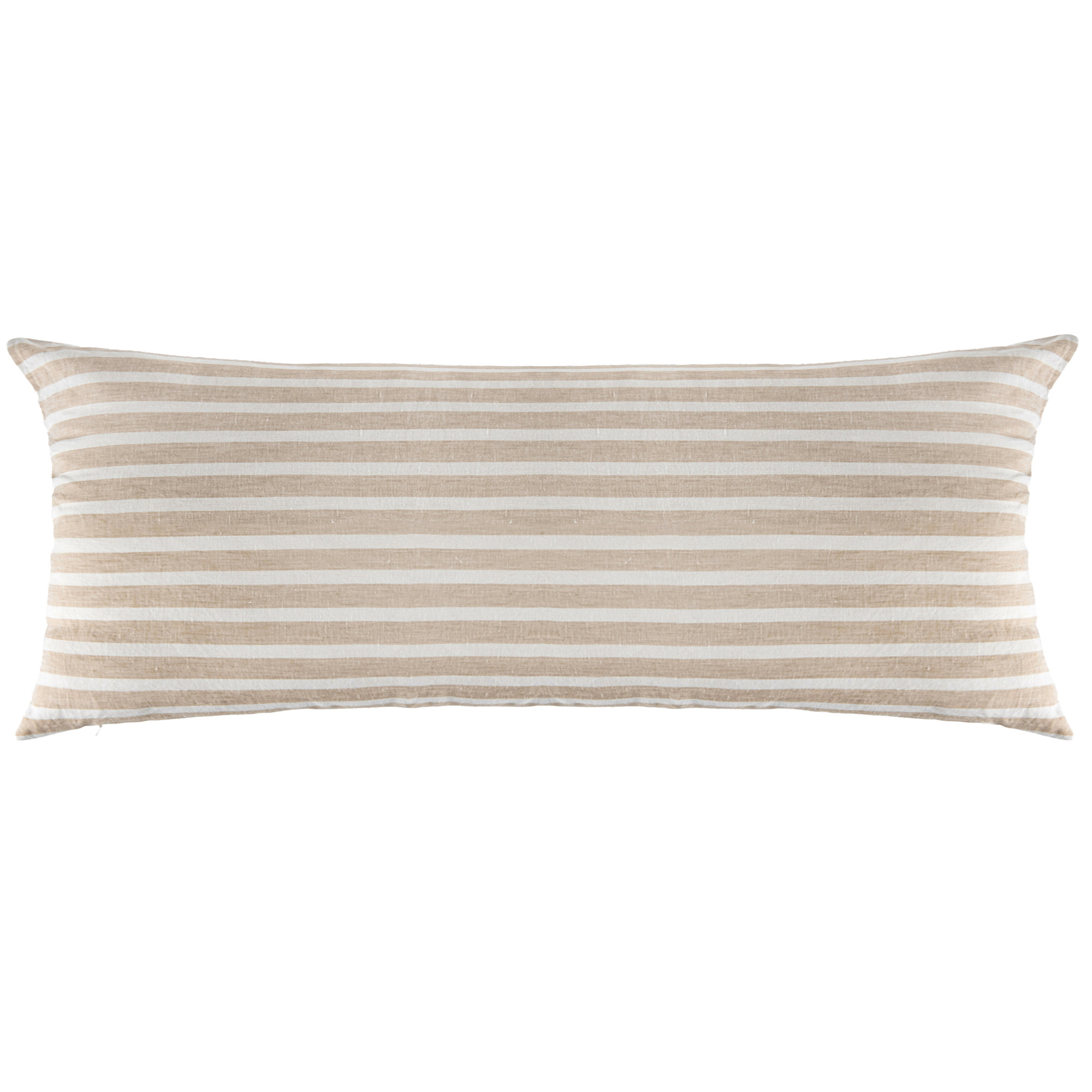 100% French Linen Pillow Sham, Rectangle 16"H x 44"W, Putty & Cream Stripe