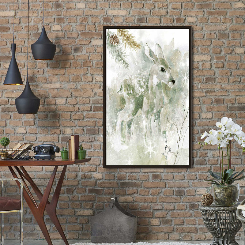 Winter Lodge Fawn par - Peinture, Cadre flottant espresso, H 63,5 po x l 39,5 po x P 2 po